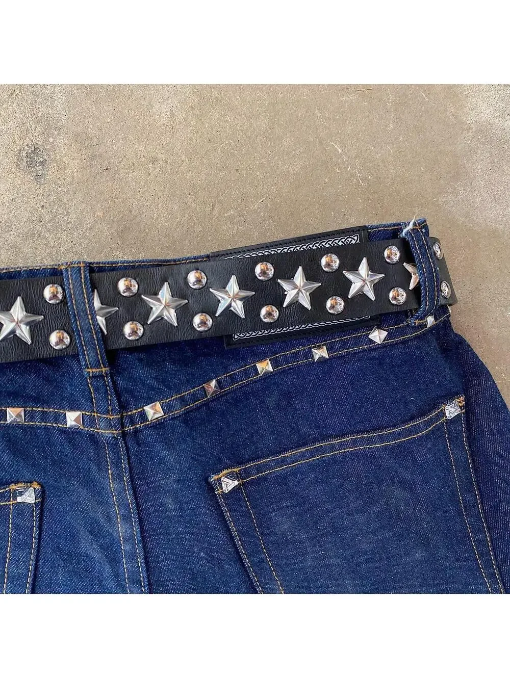 Cyber Y2k Essential Star Studded Rivet Belt Y2k 2000s style studded punk goth